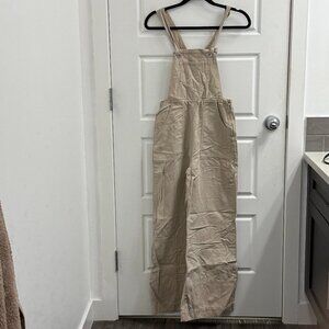 Anthropologie Utility Canvas Overalls Cream size xxs Wide Crop Leg